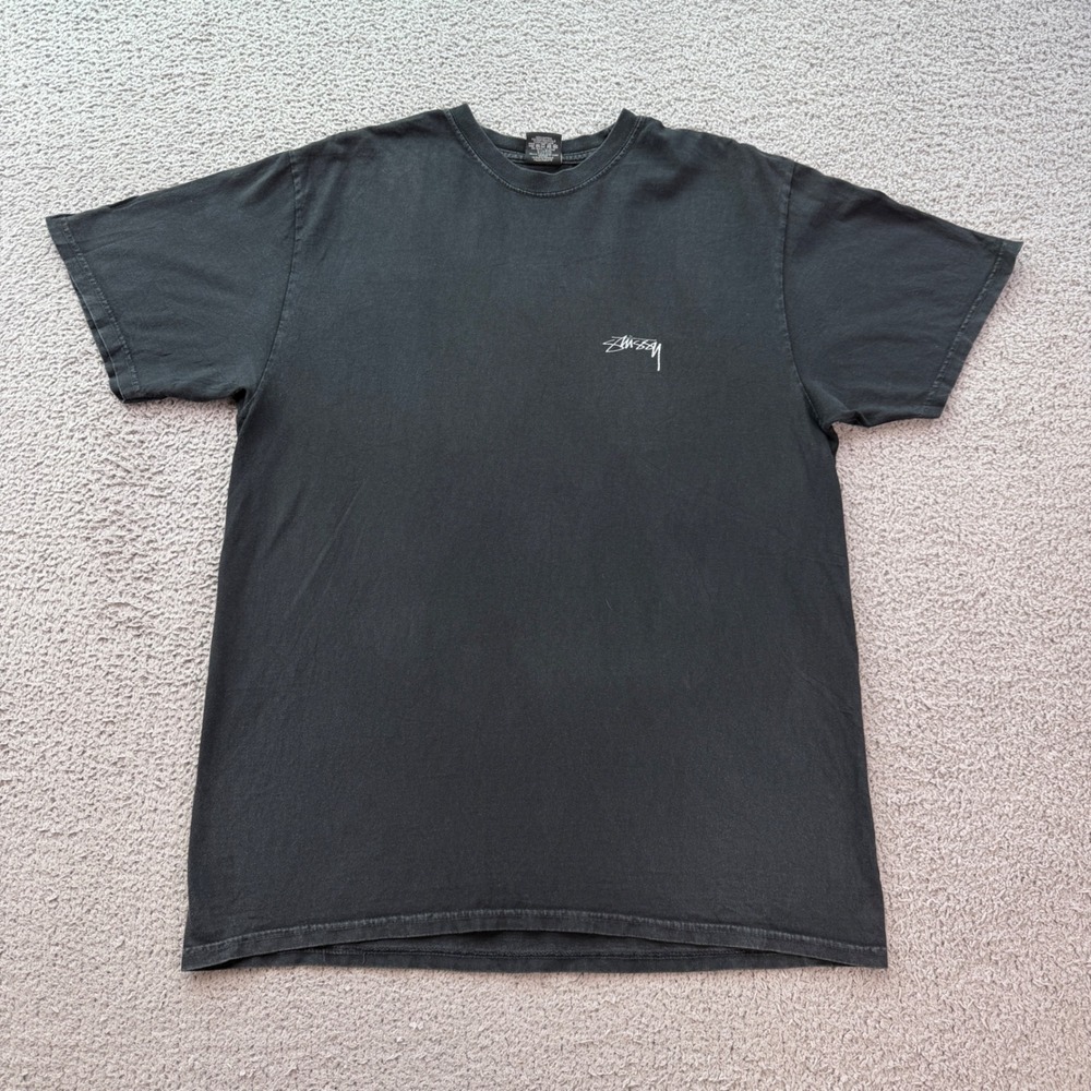 Stussy Mens Embroidered Mini Script Logo T-Shirt Black Size M Vintage 2000s